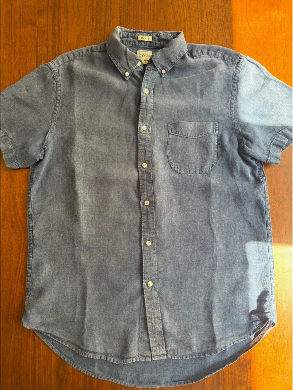 J.Crew Men's Blue Irish Linen Button Down Short Sleeve Shirt - Size M